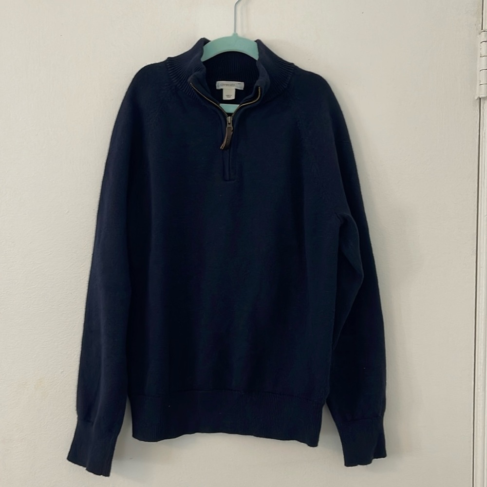 Kid’s half-zip cotton pullover (Navy Blue - Boys Large)